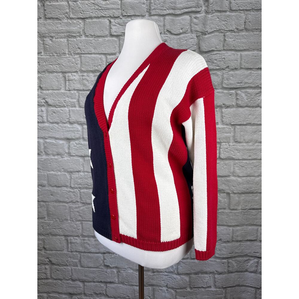VINTAGE Casual Corner American Flag Red, White, Blue Knit Cardigan Sweater - Picture 2 of 5